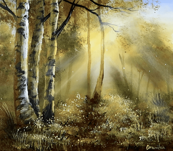 Birch Trees in Sunlight | Step by Step Acrylic Painting Demonstration