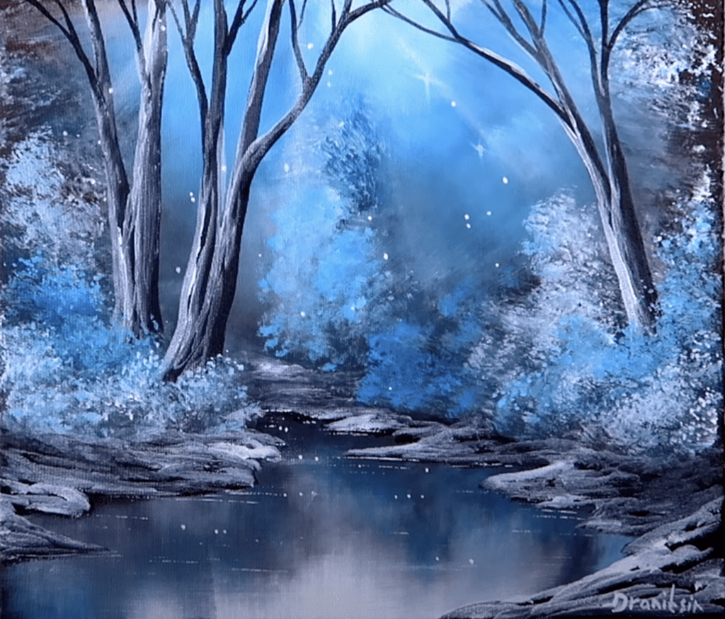 Winter Dream | Acrylic Landscape Painting | Blue Misty Lake