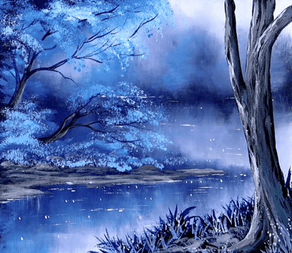 big blue tree acrylic landscape painting by urartstudio.com 2