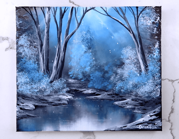 blue landscape acrylic landscape painting by urartstudio.com 2