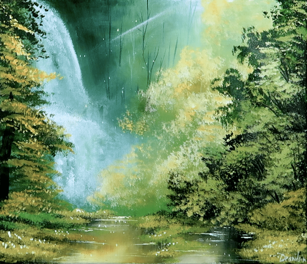 Step-by-Step Big Waterfall in Sunshine Landscape Painting Demo