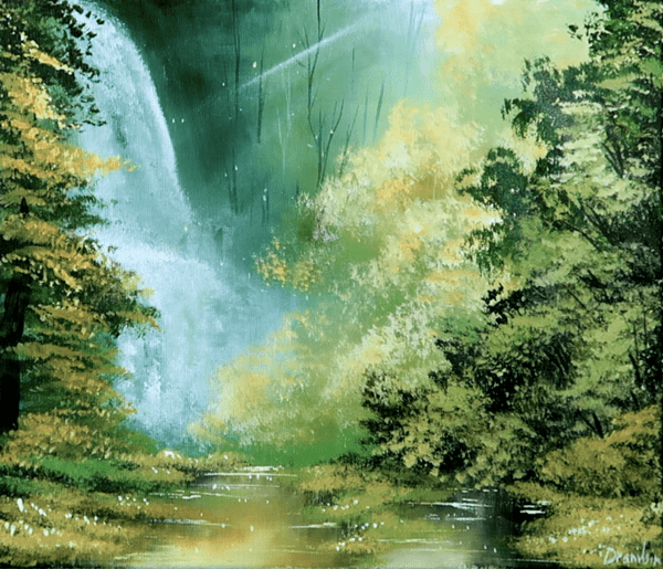 huge waterfall green landscape painting by urartstudio.com 2