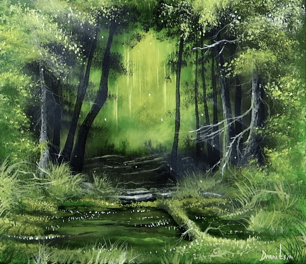 inviting forest depth acrylic landscape painting by urartstudio.com 1