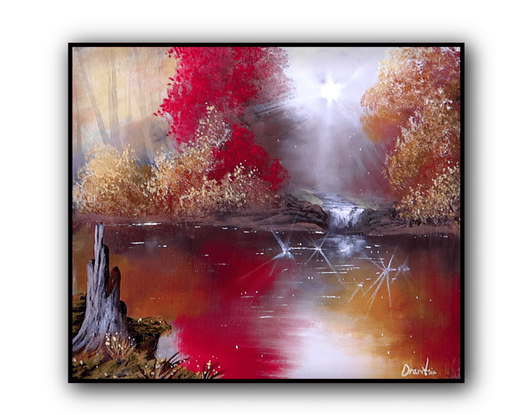 little waterfall in sunshine acrylic landscape painting by urartstudio.com 1