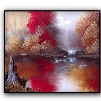 little waterfall in sunshine acrylic landscape painting by urartstudio.com 1