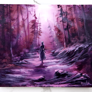 mystical violet forest path acrylic landsape painting by urartstudio.com 1