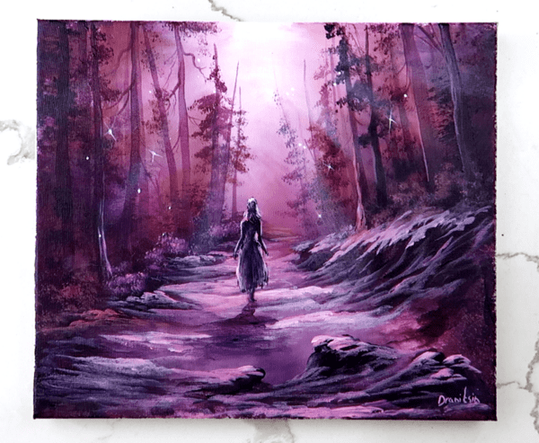 mystical violet forest path acrylic landsape painting by urartstudio.com 1