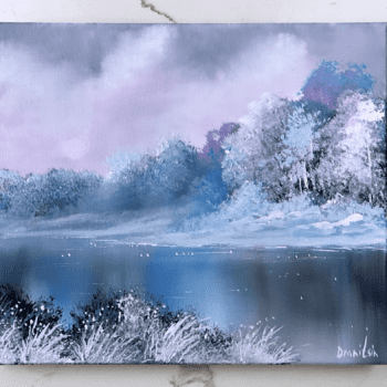 soft winter reflections acrylic landscape painting by urartstudio.com