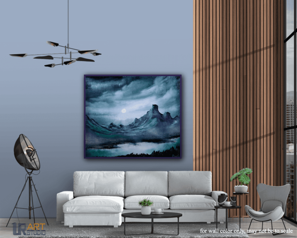 Fog on the Lake by the Mountain acrylic landscape painting by urartstudio.com 5