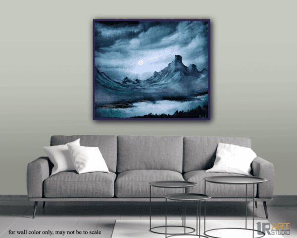 Fog on the Lake by the Mountain acrylic landscape painting by urartstudio.com 5