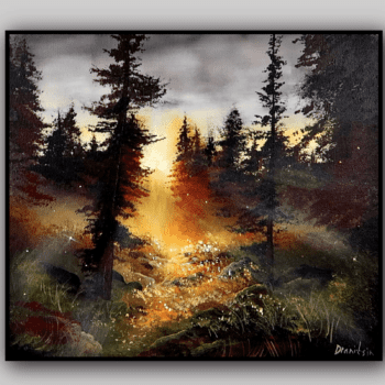 LIGHT BETWEEN THE TREES acrylic landscape painting by urartstudio.com