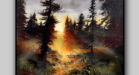 LIGHT BETWEEN THE TREES acrylic landscape painting by urartstudio.com