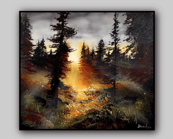 LIGHT BETWEEN THE TREES acrylic landscape painting by urartstudio.com