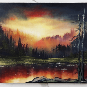 brilliant sky dark forest lake acrylic landscape painting by urartstudio.com 2