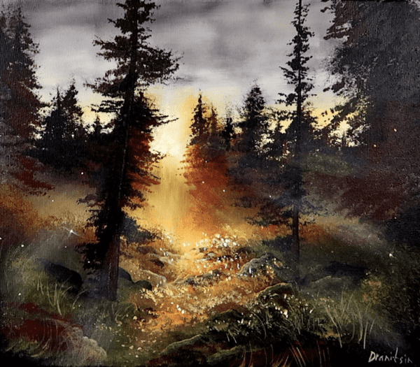 light between the trees acrylic landscape painting by urartstudio.com 2