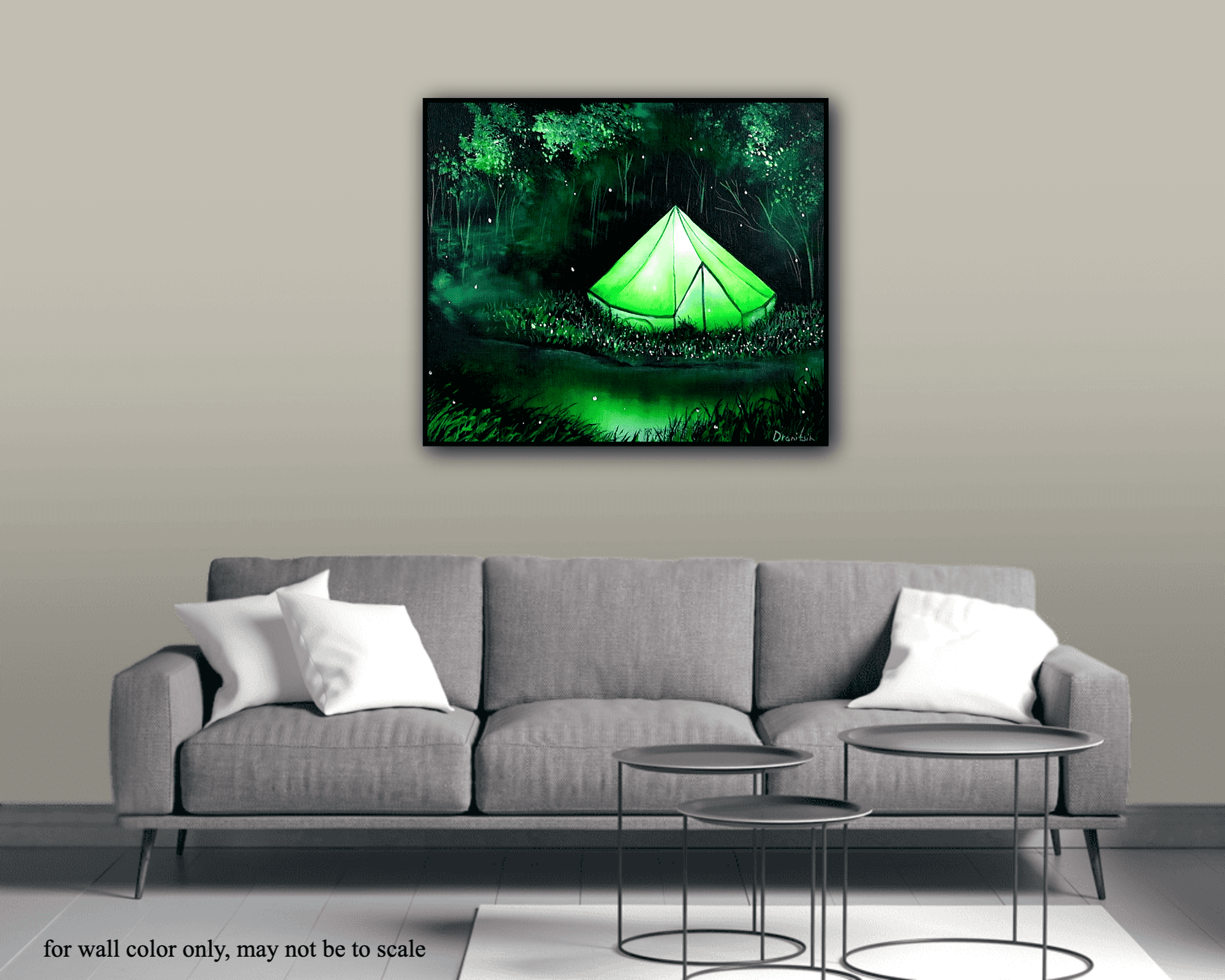 light up the night glowing tent by the pond acrylic landscape painting by urartstudio.com 1