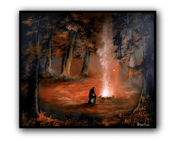 men and fire acrylic landscape painting by urartstudio.com 1