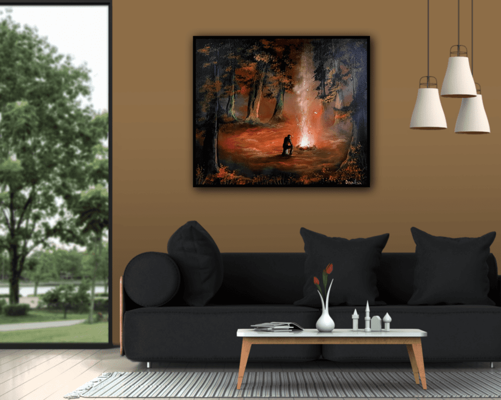 men and fire acrylic landscape painting by urartstudio.com 1