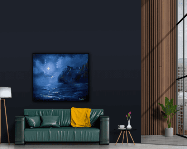 night ocean mountains acrylic seascape painting by urartstudio.com 5 3