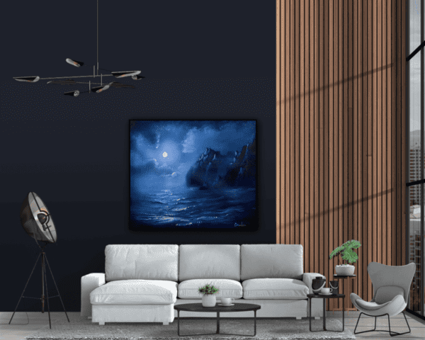 night ocean mountains acrylic seascape painting by urartstudio.com 5 3