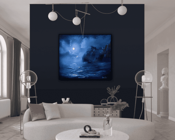 night ocean mountains acrylic seascape painting by urartstudio.com 5 3