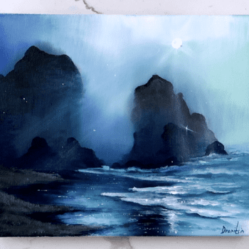 ocean mountains in the moonlight acrylic seascape painting by urartstudio.com 2