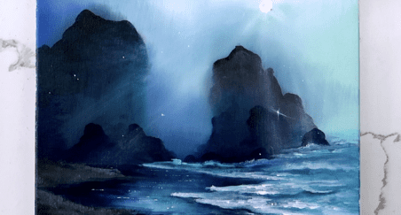 ocean mountains in the moonlight acrylic seascape painting by urartstudio.com 2