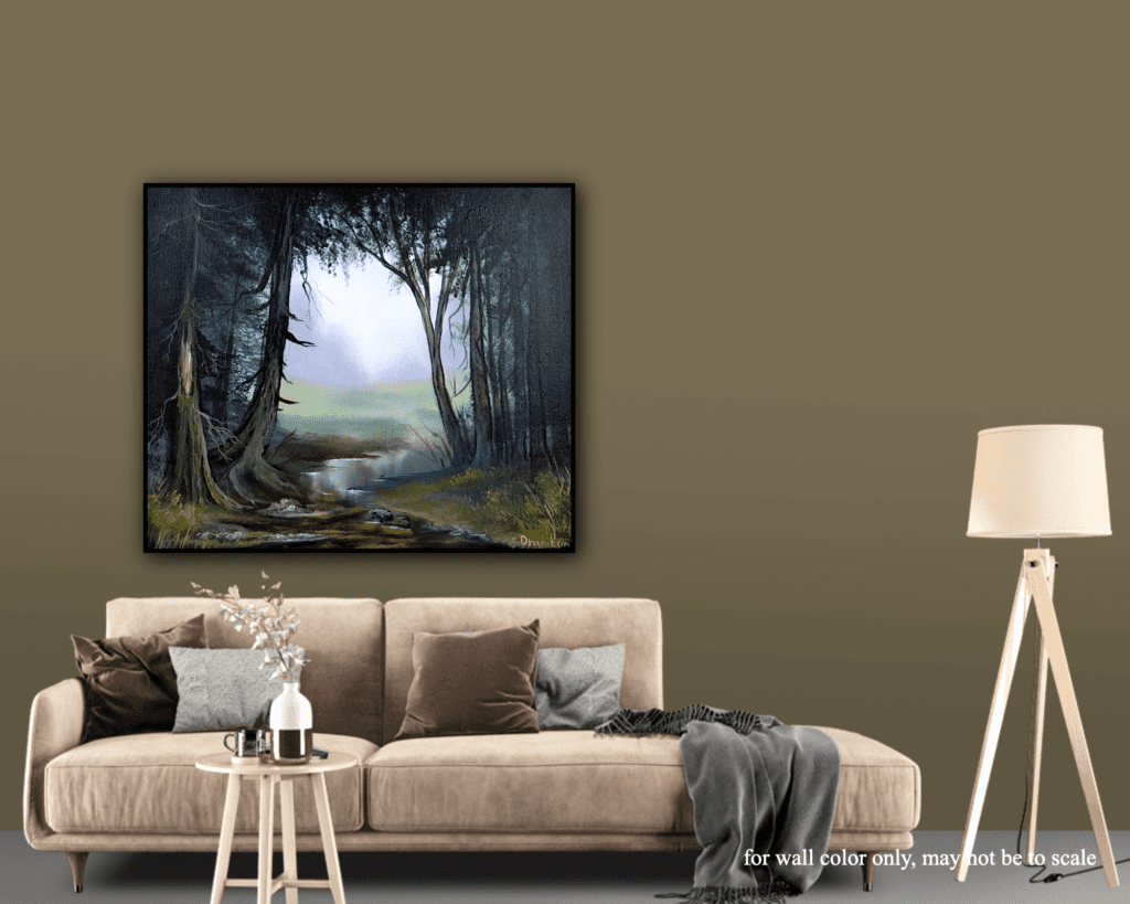 deep forest still water acrylic landscape painting by urartstudio.com 1