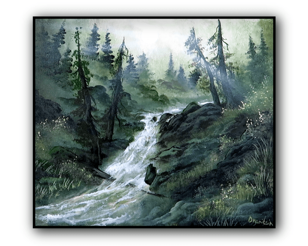 Fallen Waterfall Tree | Misty Acrylic landscape painting techniques | Oval Brush Art