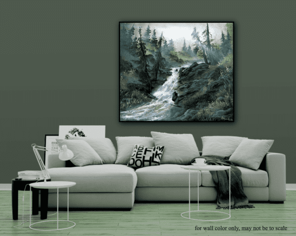 fallen tree in waterfall acrylic landscape painting by urartstudio.com 1