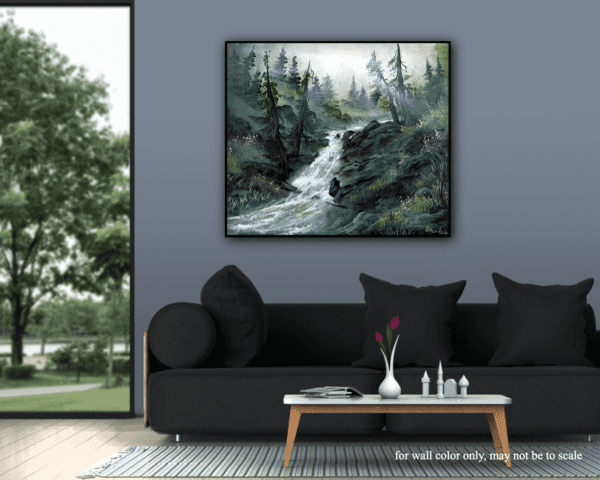fallen tree in waterfall acrylic landscape painting by urartstudio.com 1