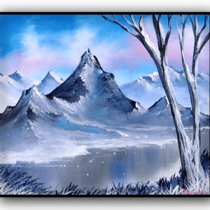 mountain on frozen lake acrylic landscape painting by urartstudio.com 1