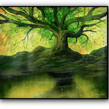 oak tree by the pond acrylic landscape painting by urartstudio.com 5