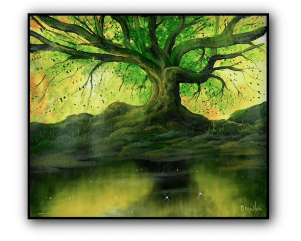 oak tree by the pond acrylic landscape painting by urartstudio.com 5