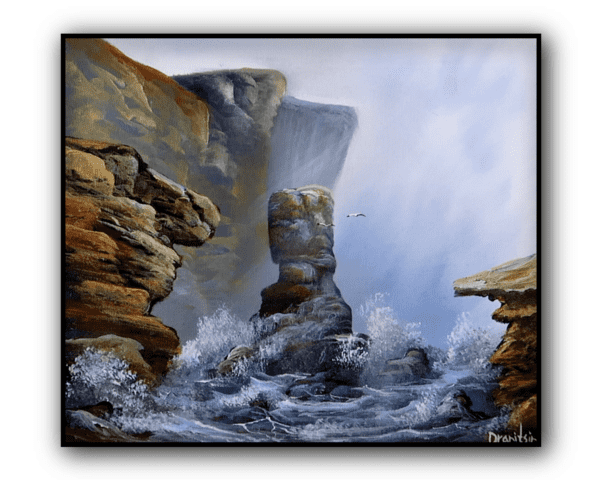 ocean rock formations acrylic landscape painting by urartstudio.com 1