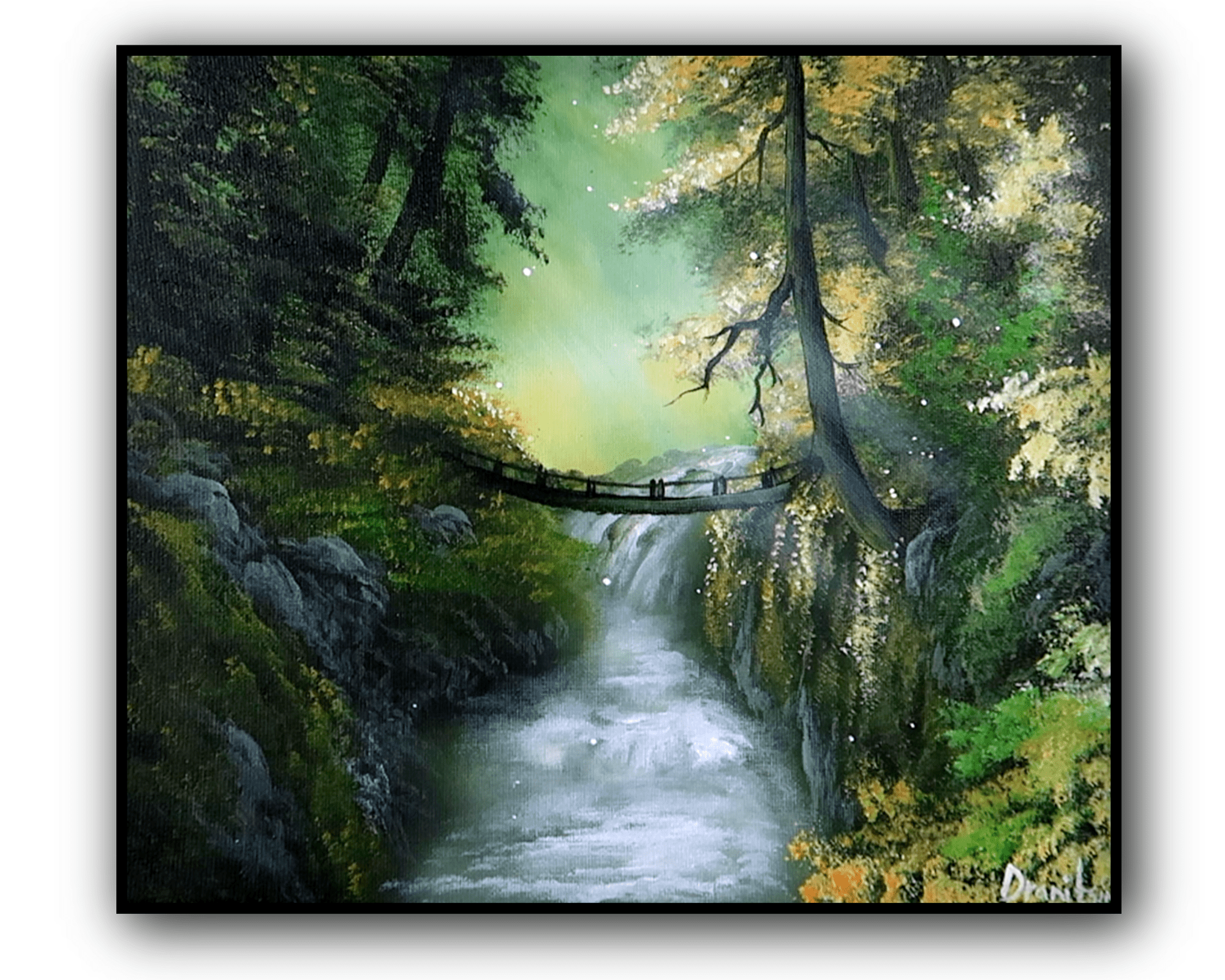 sunny side of the waterfall acrylic landscape painting by urartstudio.com 5