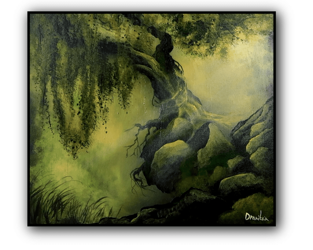 giant tree on rocks landscape acrylic painting by urartstudio.com 3