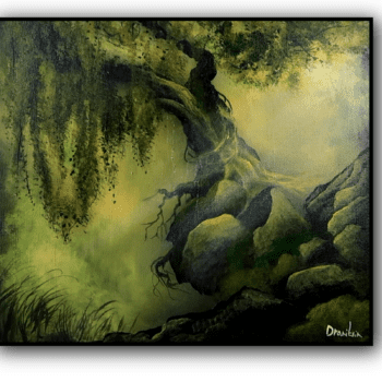 giant tree on rocks landscape acrylic painting by urartstudio.com 1