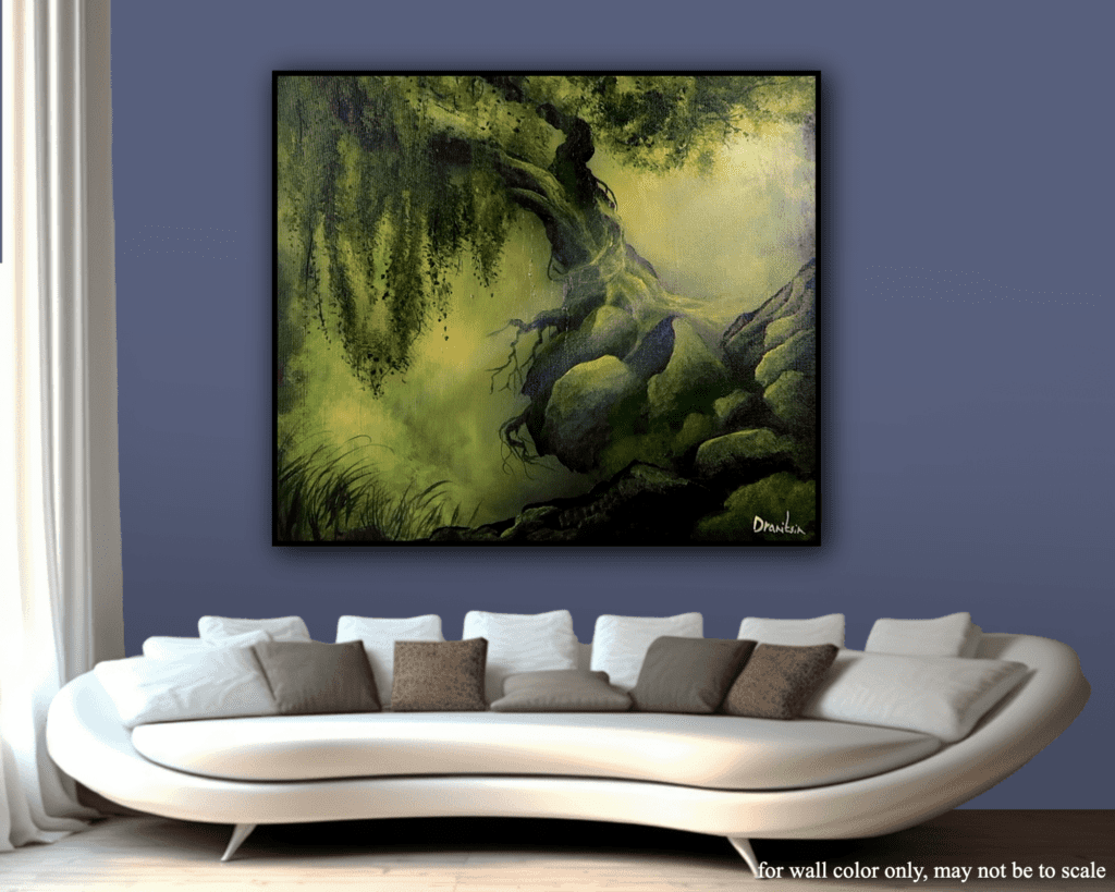 giant tree on rocks landscape acrylic painting by urartstudio.com 3