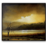 shimmering lake in sunset acrylic landscape painting by urartstudio.com 1