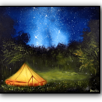 starry night over tent acrylic landscape painting by urartstudio.com 1