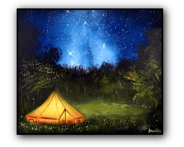 starry night over tent acrylic landscape painting by urartstudio.com 1