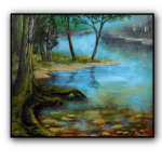 tree roots transparent water and underwater rocks landscape acrylic painting by urartstudio.com