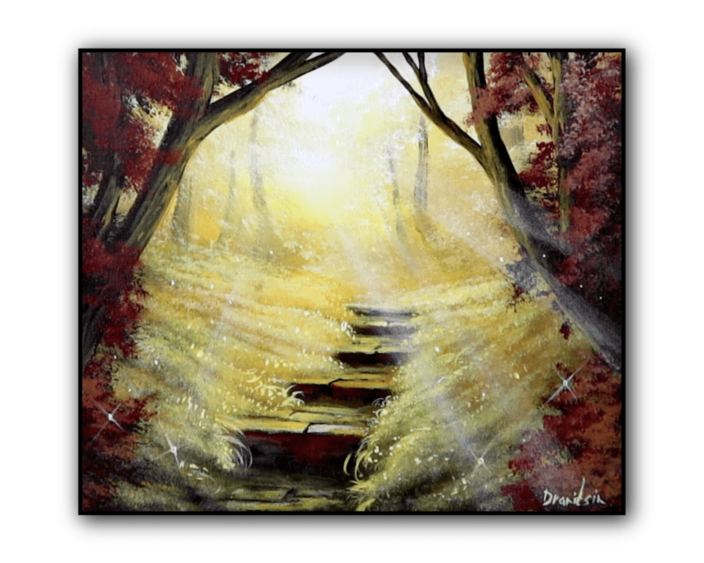 Stairway into a Sunlit Forest , Step-by-Step Acrylic Landscape Tutorial by urartstudio.com 1