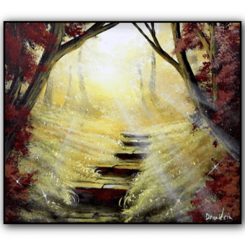 Stairway into a Sunlit Forest , Step-by-Step Acrylic Landscape Tutorial by urartstudio.com 1