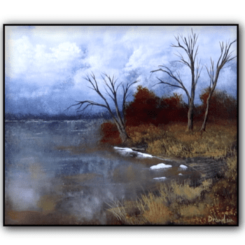 cloudy autumn lake acrylic landscape painting by urartstudio.com 7