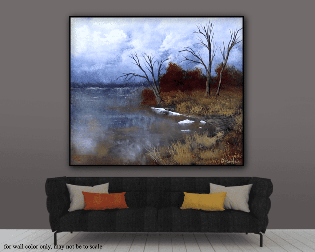 cloudy autumn lake acrylic landscape painting by urartstudio.com 2