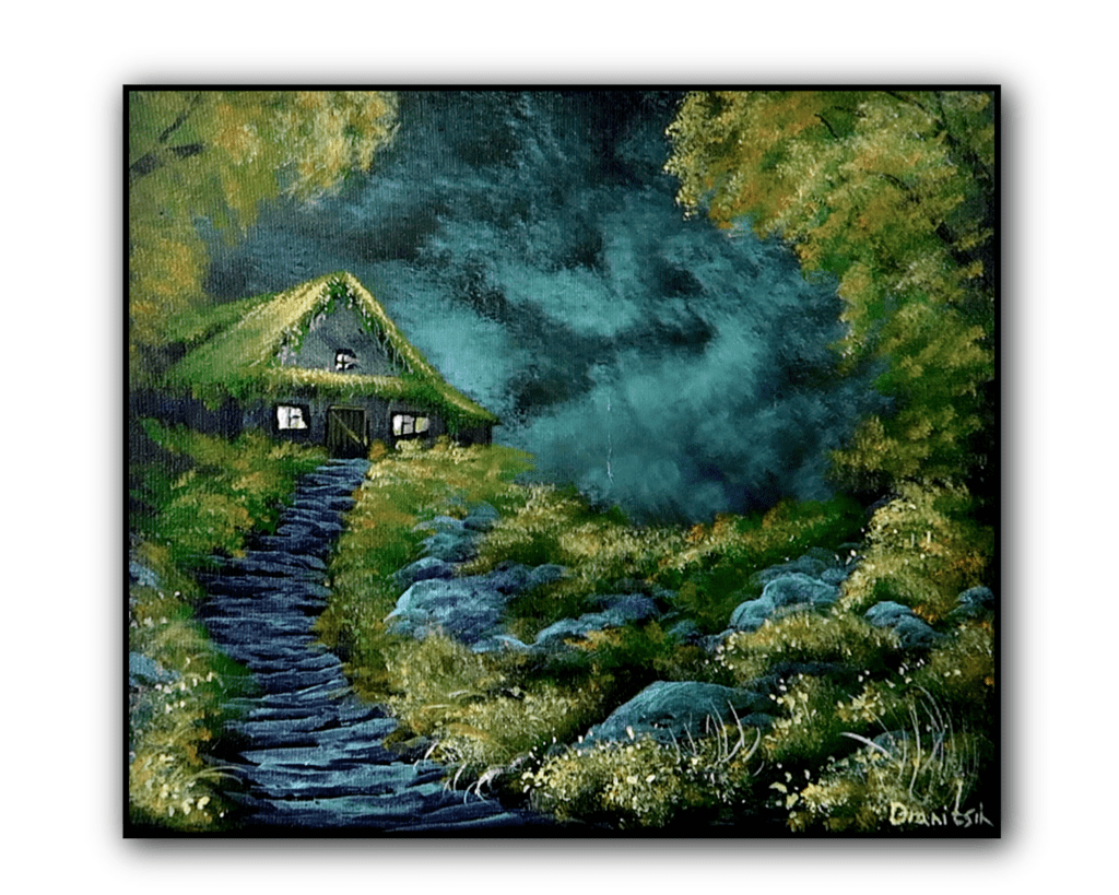 house on the hill acrylic landscape painting by urartstudio.com 1