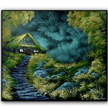 house on the hill acrylic landscape painting by urartstudio.com 1