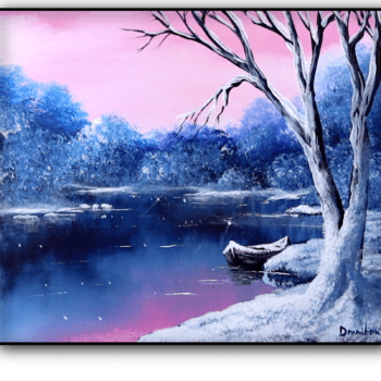 snowy covered boat acrylic landscdape painting by urartstudio.com 1